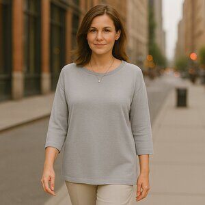 J. Jill Sweater Tunic LARGE TALL Gray Linen Blend Knit Pullover 3/4 Sleeve FLAW